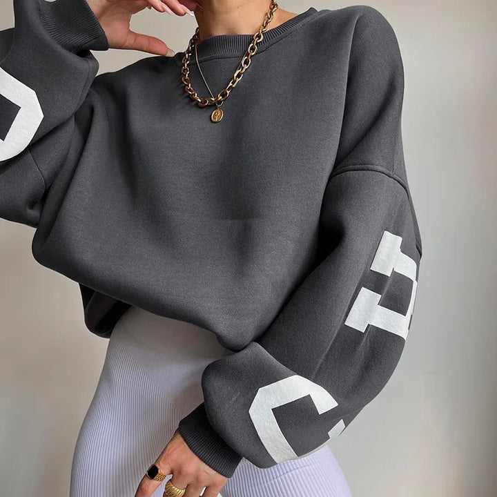 Damenpullover Langarm mit Rundhalsausschnitt und Buchstabenprint