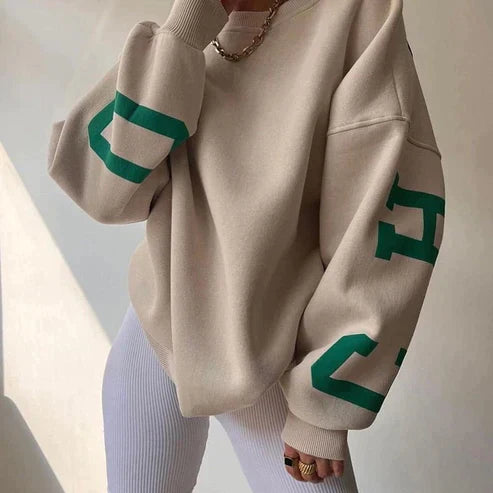 Damenpullover Langarm mit Rundhalsausschnitt und Buchstabenprint