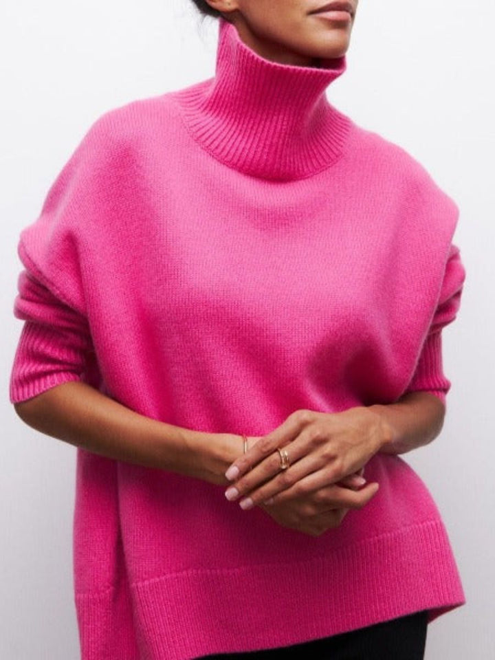 Damenpullover mit hohem geripptem Stehkragen und langen Ärmeln