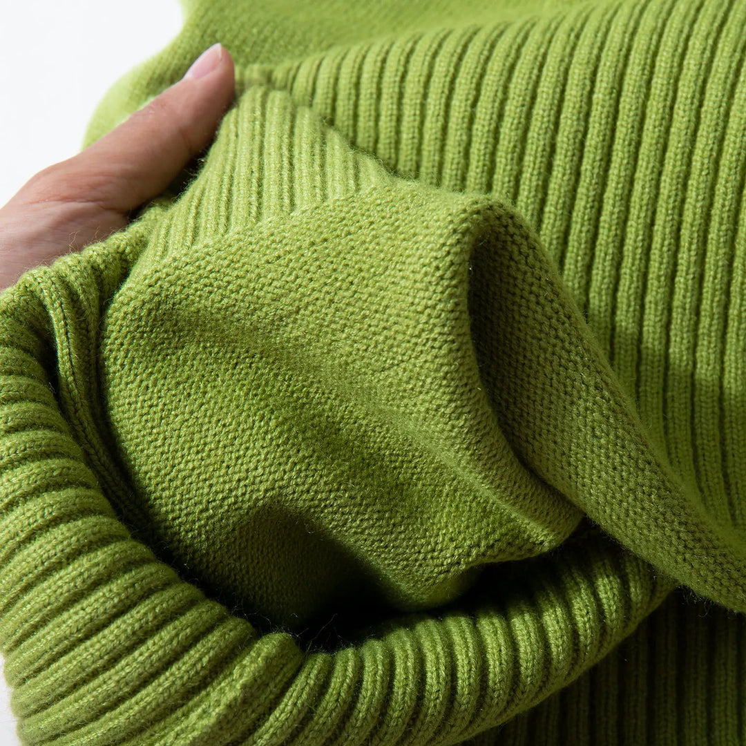Damenpullover mit Rollkragen Rippbund am Saum und langen Ärmeln