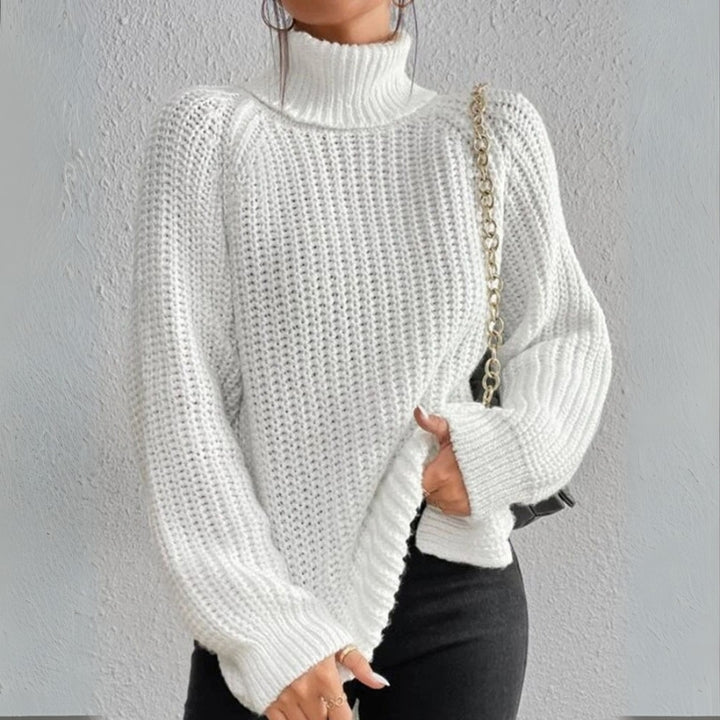 Damenpullover mit Rollkragen und grober Waffelstrickstruktur