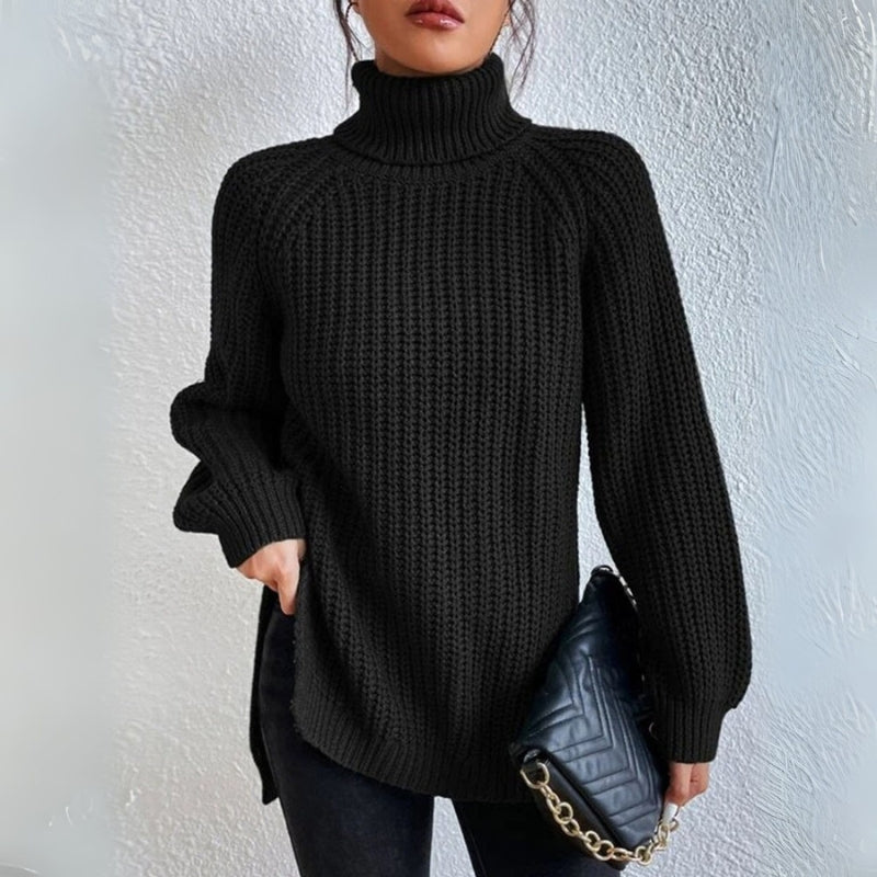 Damenpullover mit Rollkragen und grober Waffelstrickstruktur