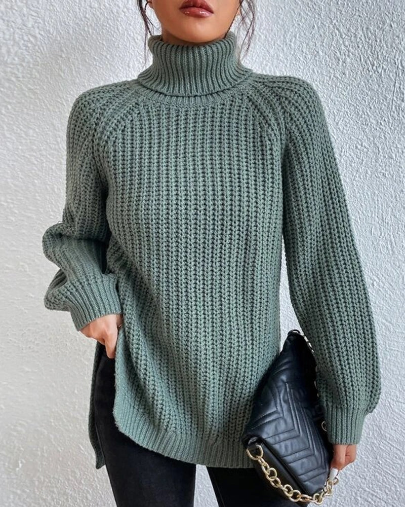 Damenpullover mit Rollkragen und grober Waffelstrickstruktur