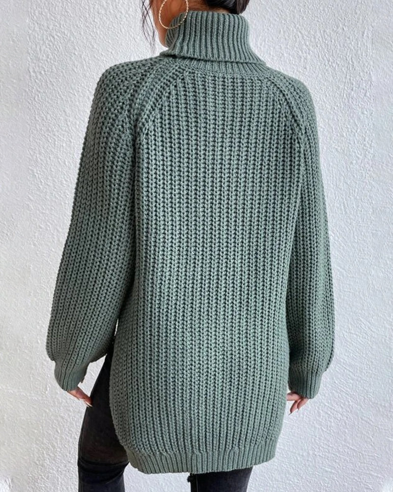 Damenpullover mit Rollkragen und grober Waffelstrickstruktur