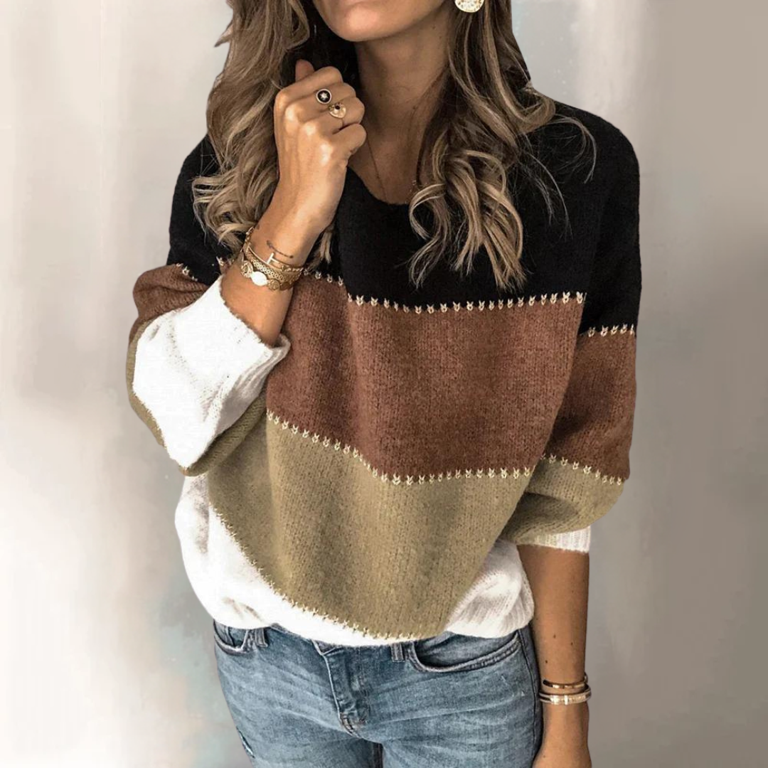 Damenpullover mit Rundhalsausschnitt und breiten Querstreifen