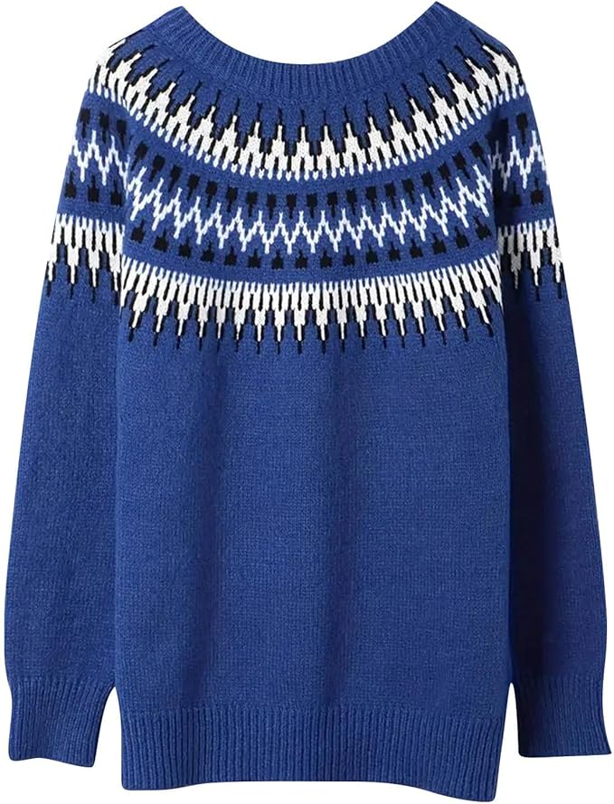 Damenpullover mit Rundhalsausschnitt und Norwegermuster