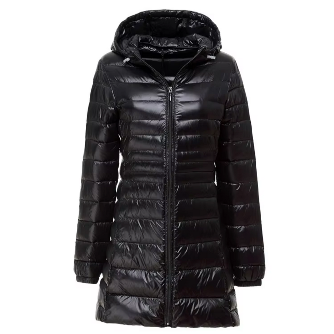 Damensteppparka mit Kapuze und Reißverschluss