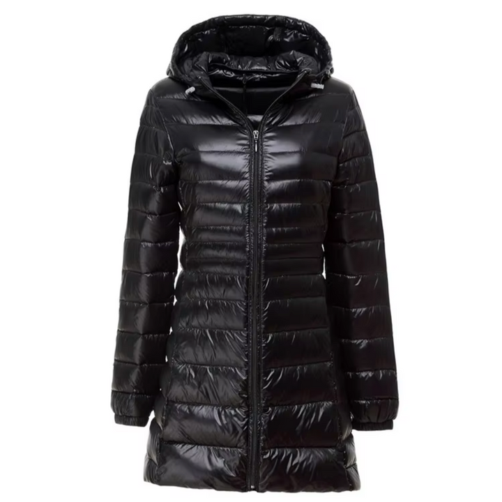 Damensteppparka mit Kapuze und Reißverschluss