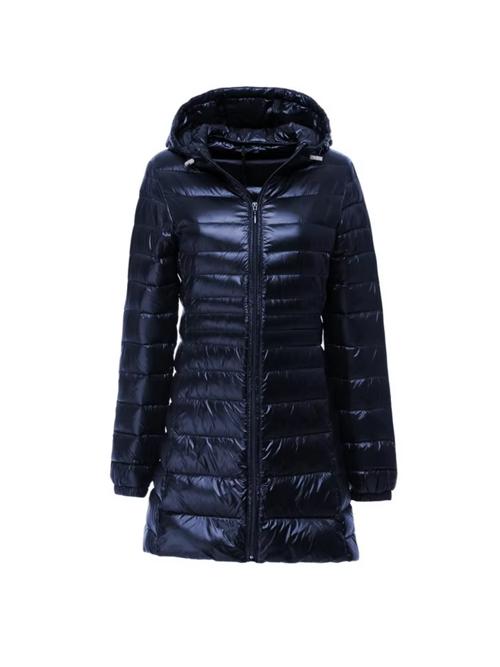Damensteppparka mit Kapuze und Reißverschluss