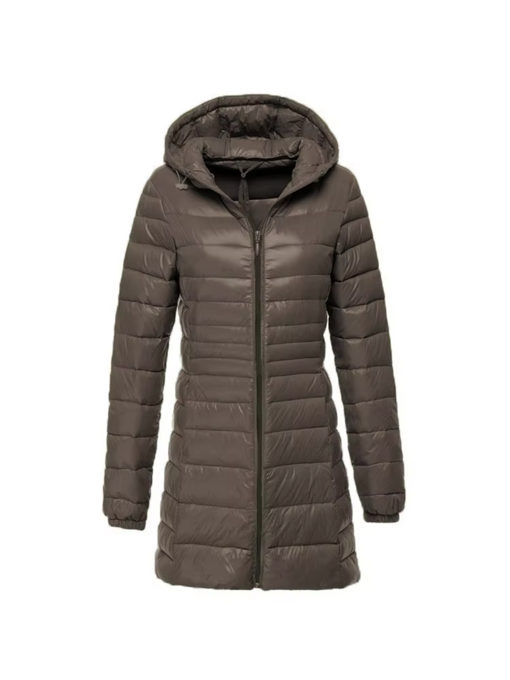 Damensteppparka mit Kapuze und Reißverschluss