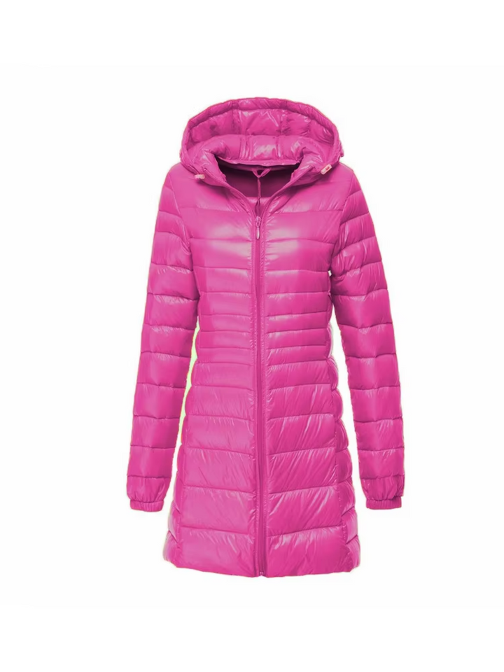 Damensteppparka mit Kapuze und Reißverschluss