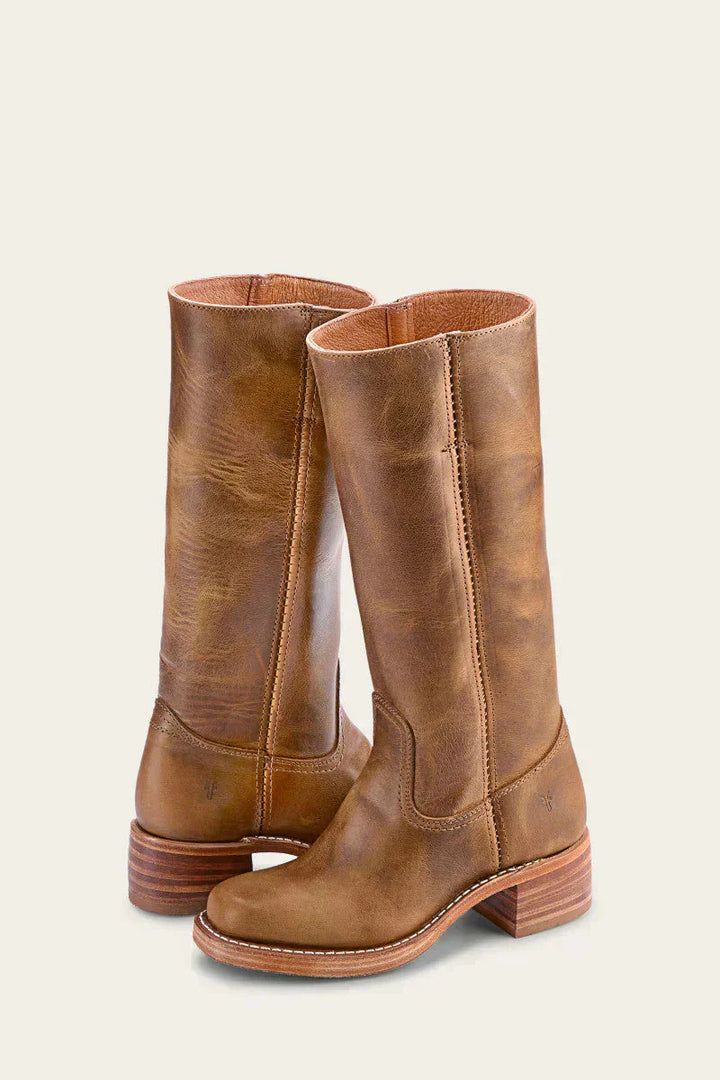 Damenstiefel mit hohem Geradem Schaft und Niedrigem Blockabsatz