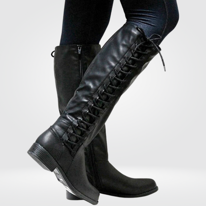 Damenstiefel mit Schnürung und Zipper kniehoch