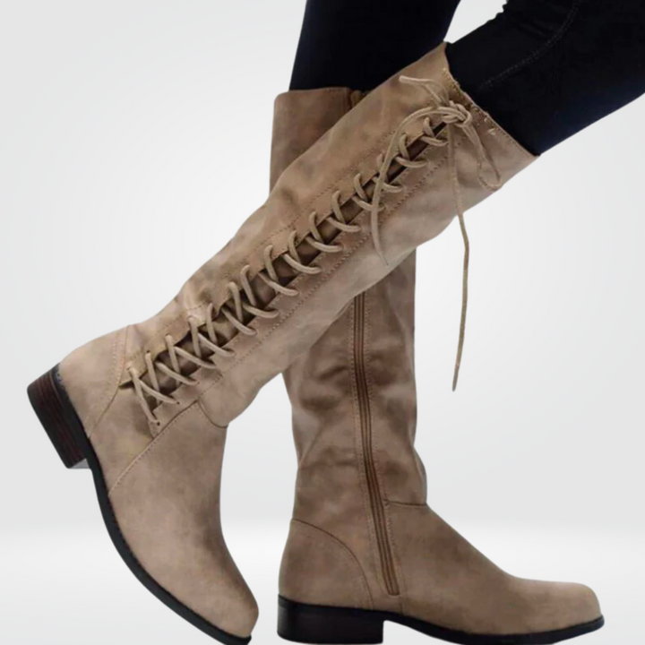 Damenstiefel mit Schnürung und Zipper kniehoch