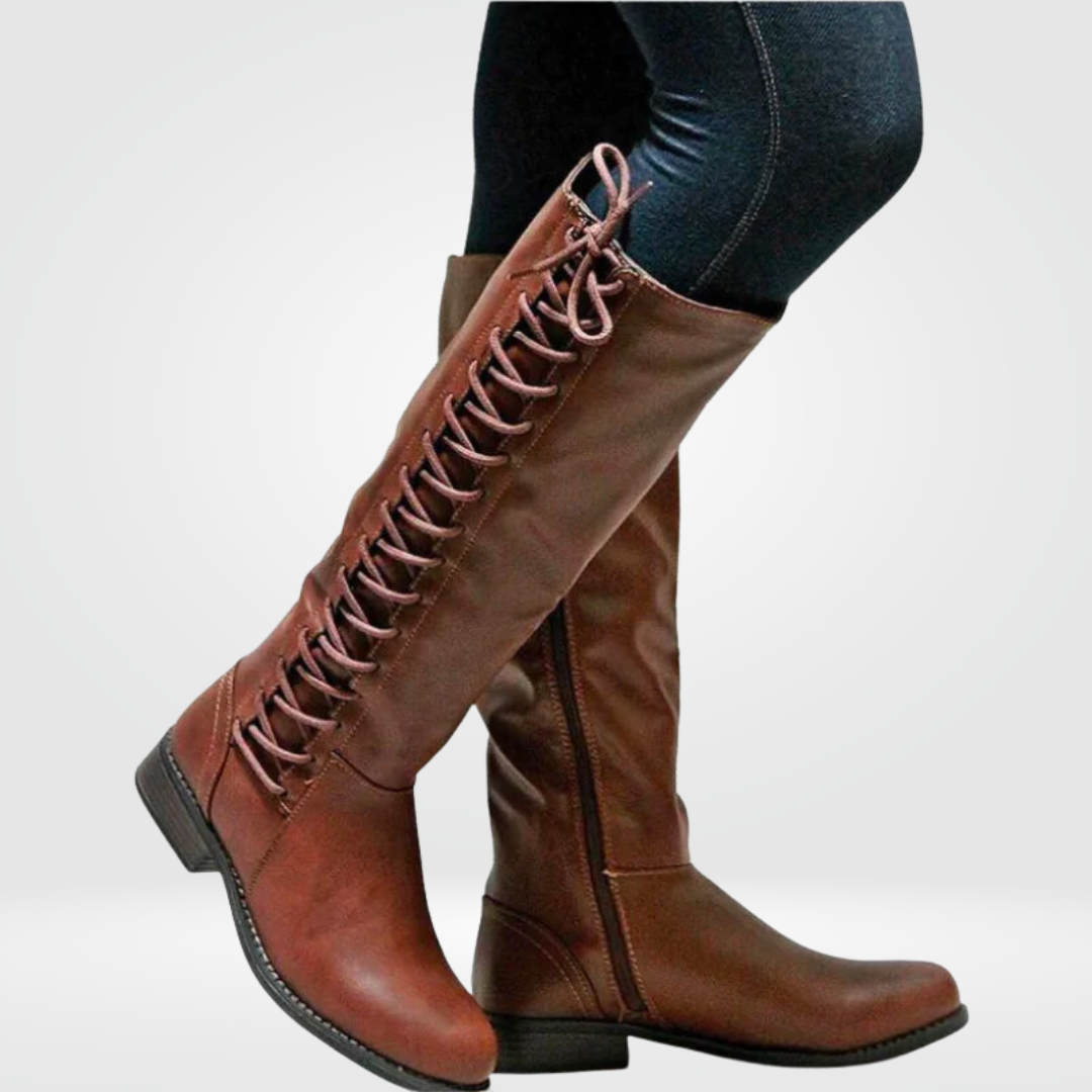 Damenstiefel mit Schnürung und Zipper kniehoch