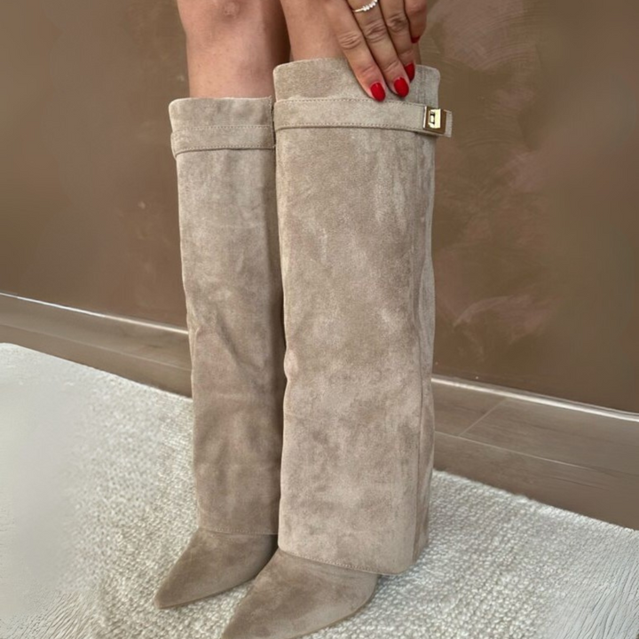 Damenstiefel mit seitlichem Reißverschluss und oberem Riemen