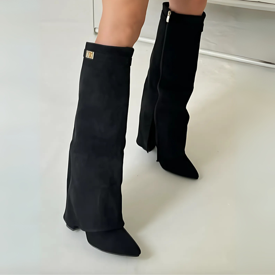 Damenstiefel mit seitlichem Reißverschluss und oberem Riemen