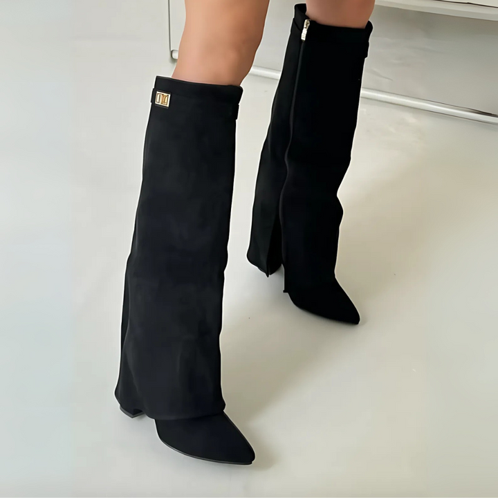 Damenstiefel mit seitlichem Reißverschluss und oberem Riemen