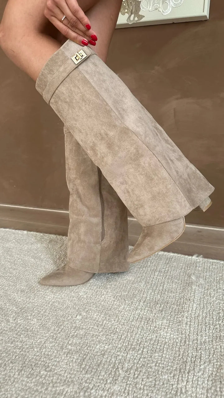 Damenstiefel mit seitlichem Reißverschluss und oberem Riemen