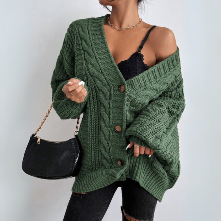 Damenstrickjacke mit V-Ausschnitt und Knopfleiste