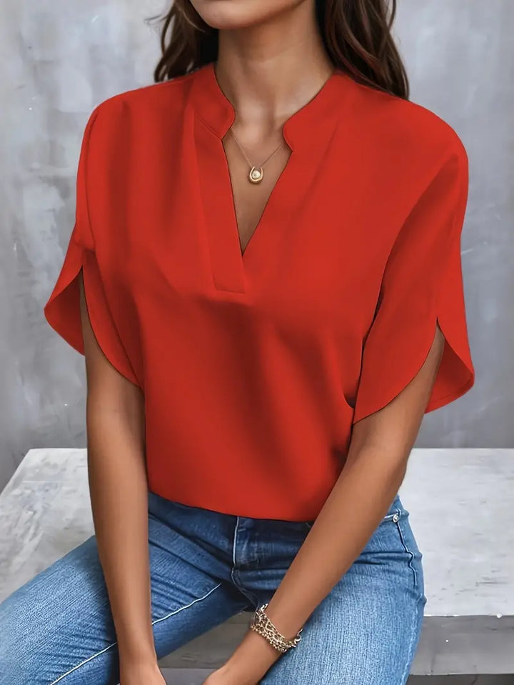 Mathilde Damen V-Ausschnitt Bluse Kurzarm