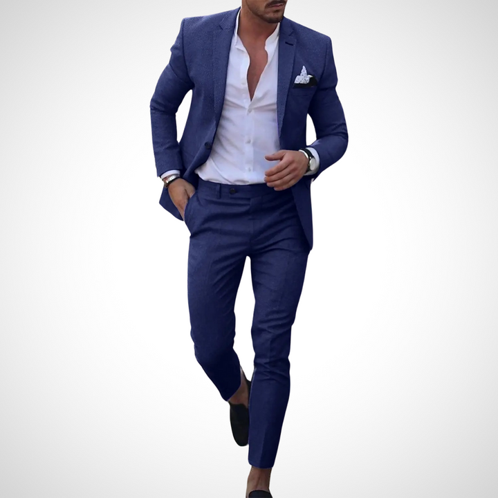 Dunkelblaues herrenset im eleganten Stil als Hochzeitsgaste Knitterfreies Blazer-Set für Herren
