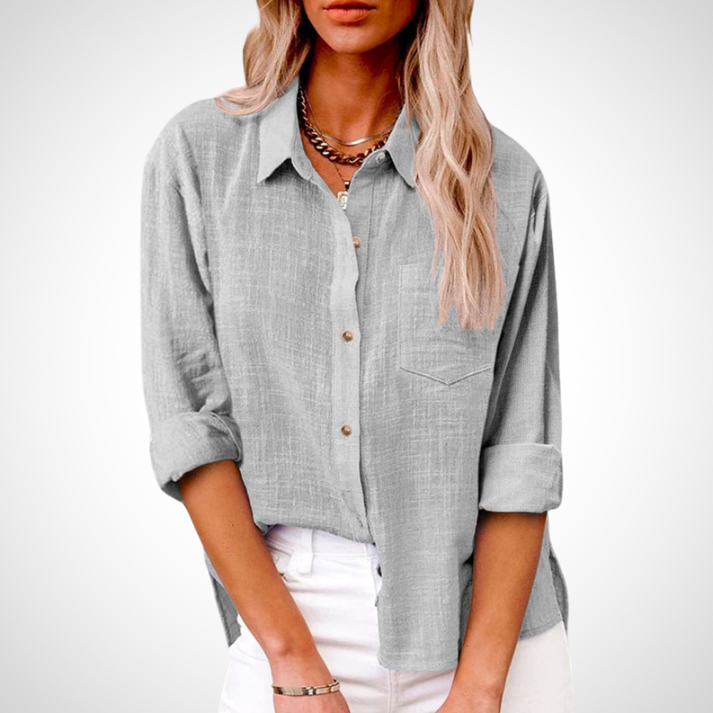 Elegante Leinenbluse für Damen in Grau mit weichem Stoff und bequemem Stil Damenoberteil