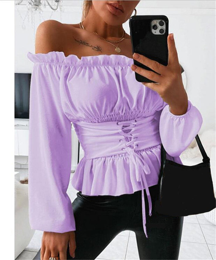 Elegante Schulterfrei Bluse für Damen in Lila – trendiges Damenoberteil für den Frühling mit modernem Stil.