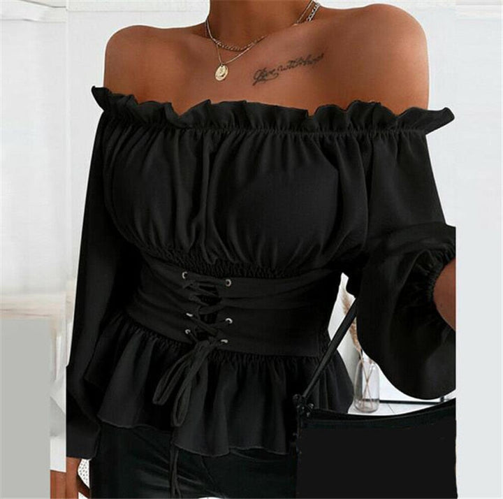 Elegante Schulterfrei Bluse für Damen in Schwarz – stilvolles Damenoberteil für Abendlooks und besondere Anlässe.