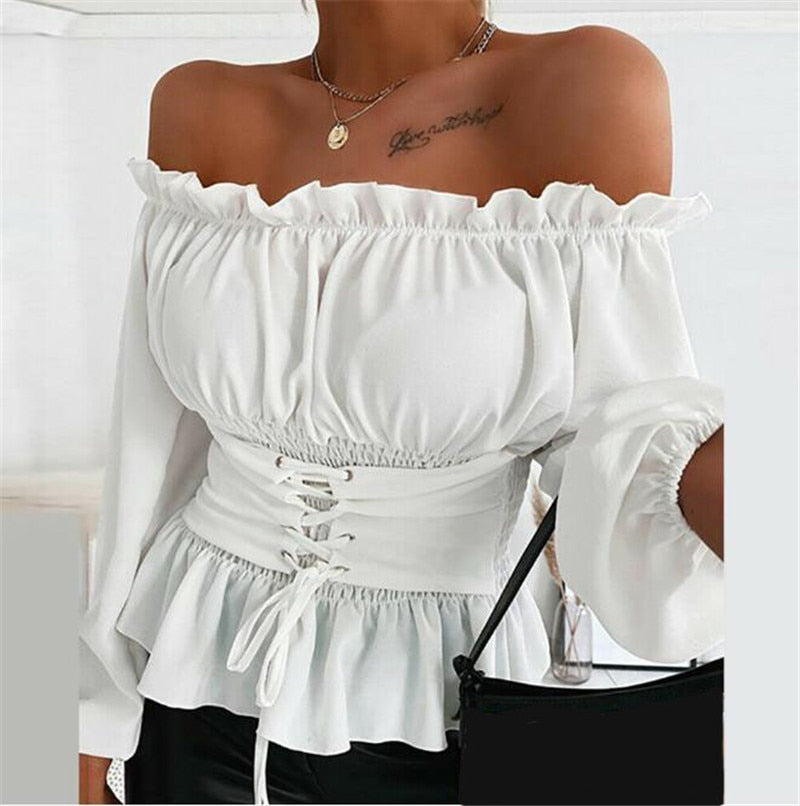 Elegante Schulterfrei Bluse für Damen in Weiß – zeitloses Damenoberteil für stilvolle Sommerlooks und Eleganz.