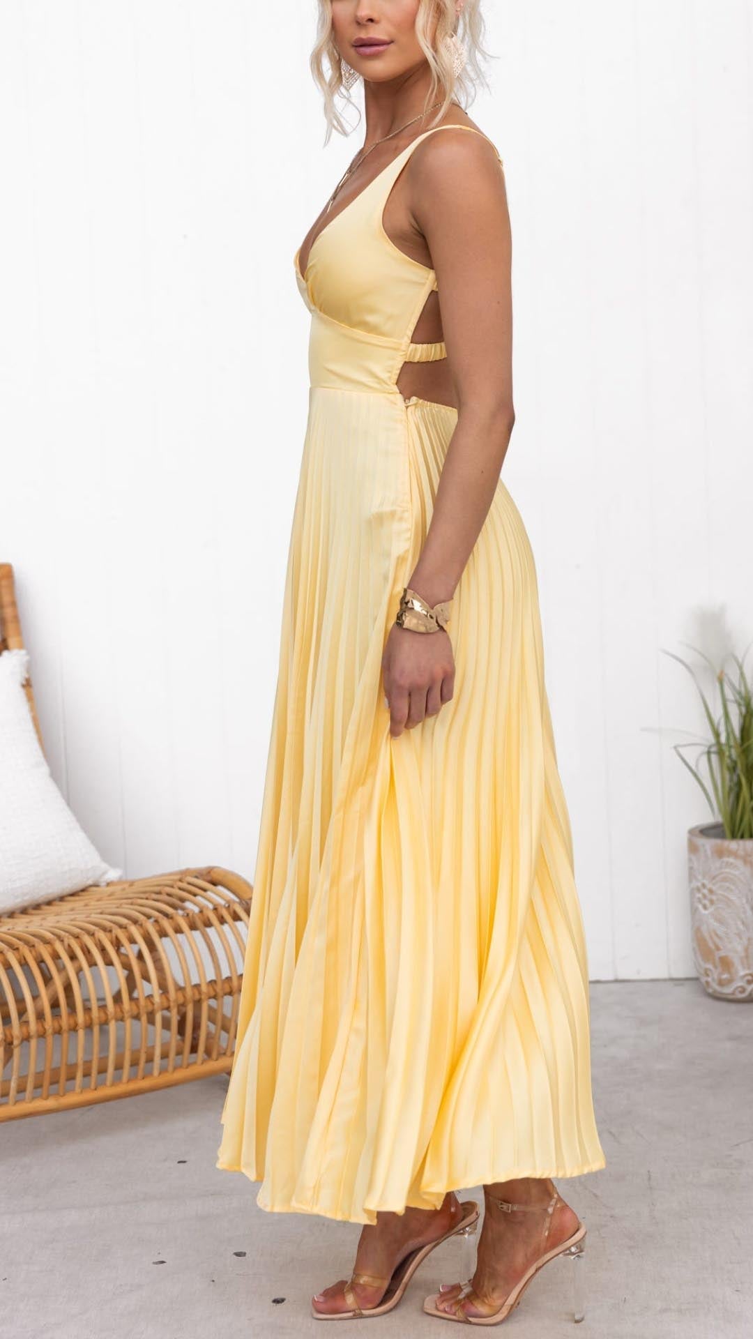 Everlina Fließendes Falten Sommer-Maxikleid für Damen