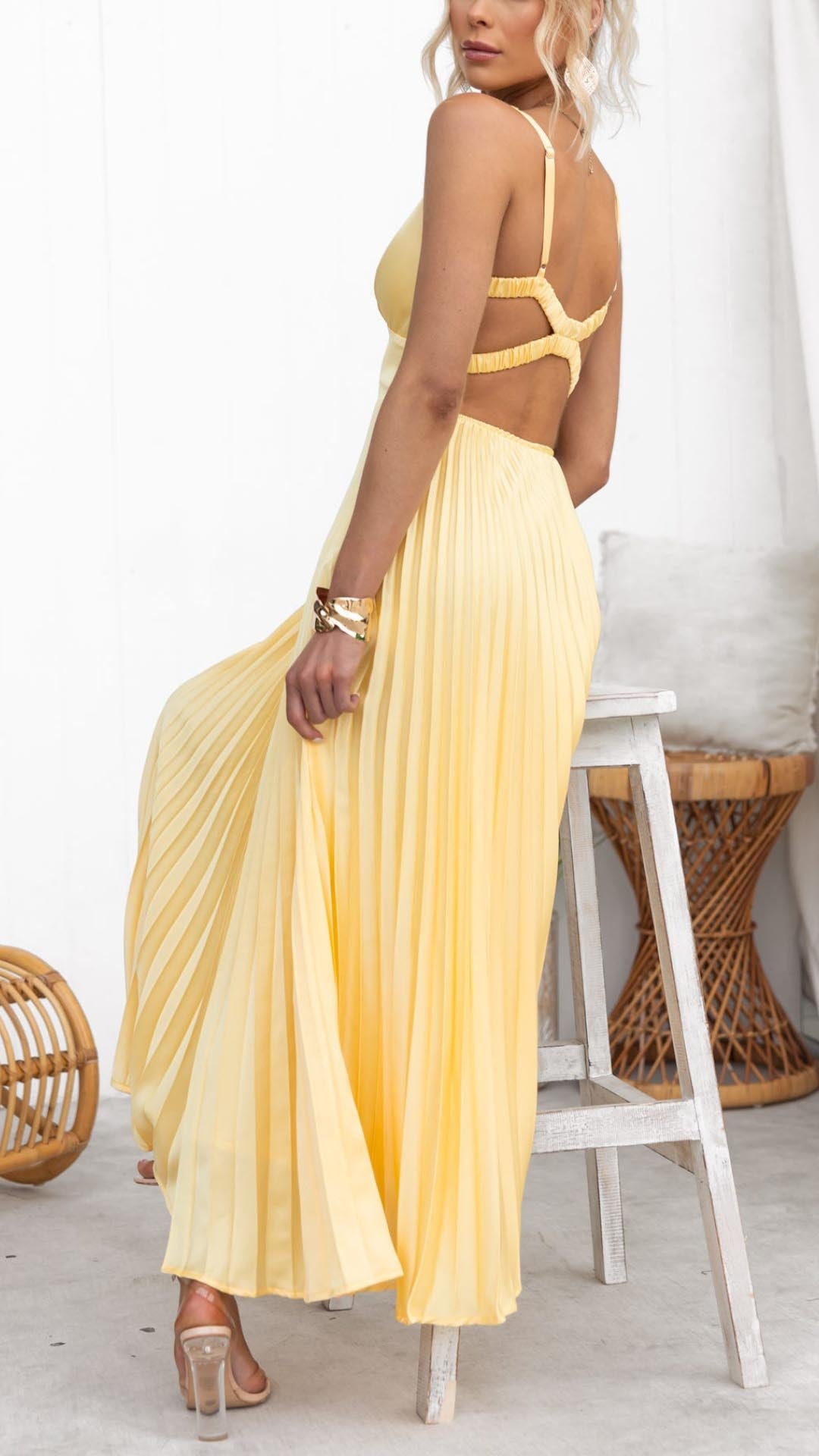 Everlina Fließendes Falten Sommer-Maxikleid für Damen