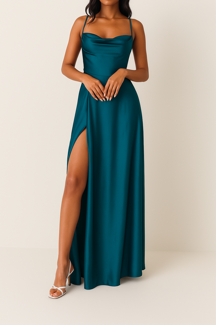 Elegantes Maxikleid in kräftigem Blau mit fließendem Seidenstoff – traumhaft für besondere Anlässe