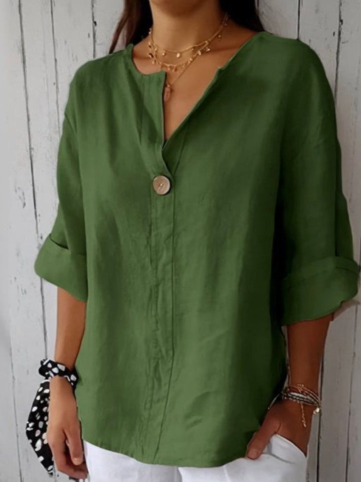 Fredrika grüne elegante Leinenbluse für Damen, mit erfrischendem Grünton und atmungsaktivem Leinenstoff für den Alltag