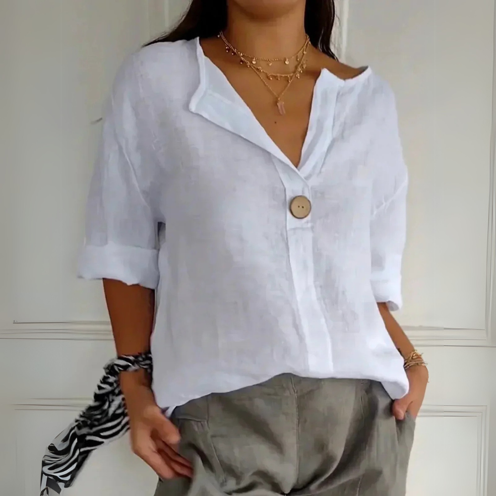Fredrika weiße elegante Leinenbluse für Damen, gefertigt aus klassischem weißen Leinen für Komfort
