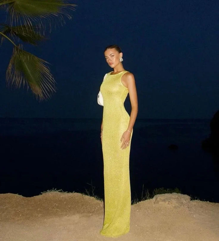 Alizee Funkelndes Ärmelloses Maxikleid für Damen