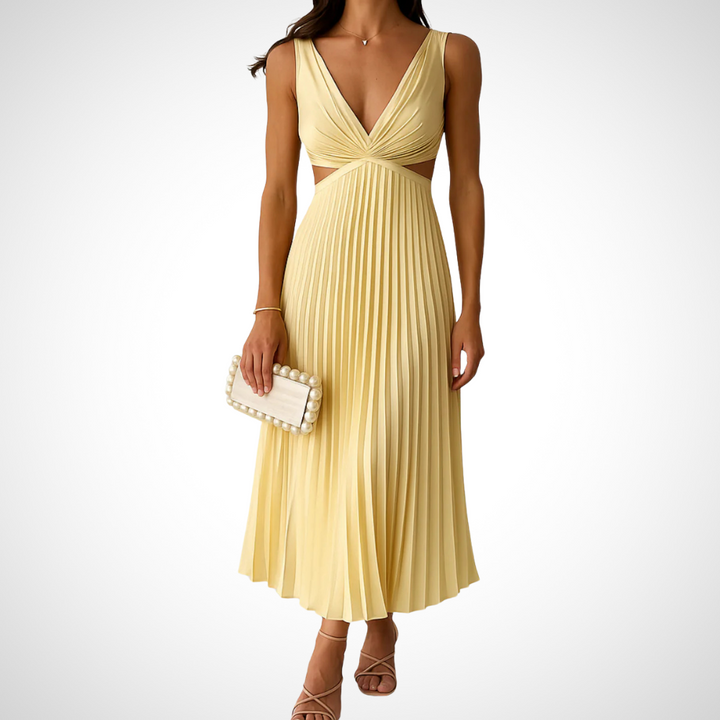 elbes ärmelloses Damen-Sommerkleid mit bequemem Faltenrock, atmungsaktiv und elegant für den Sommer
