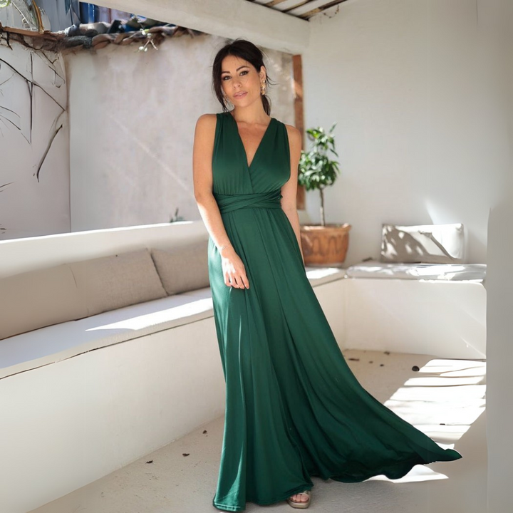 Grünes Damen-Maxikleid schmeichelhaftes Maxikleid mit fließendem Rock für Damen