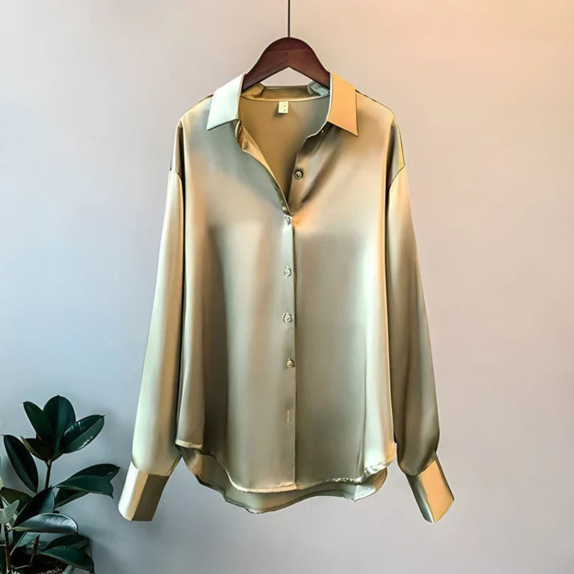 lassische grun Damenbluse im eleganten Stil einer Langarm-Seidenbluse für Büro oder festliche Anlässe