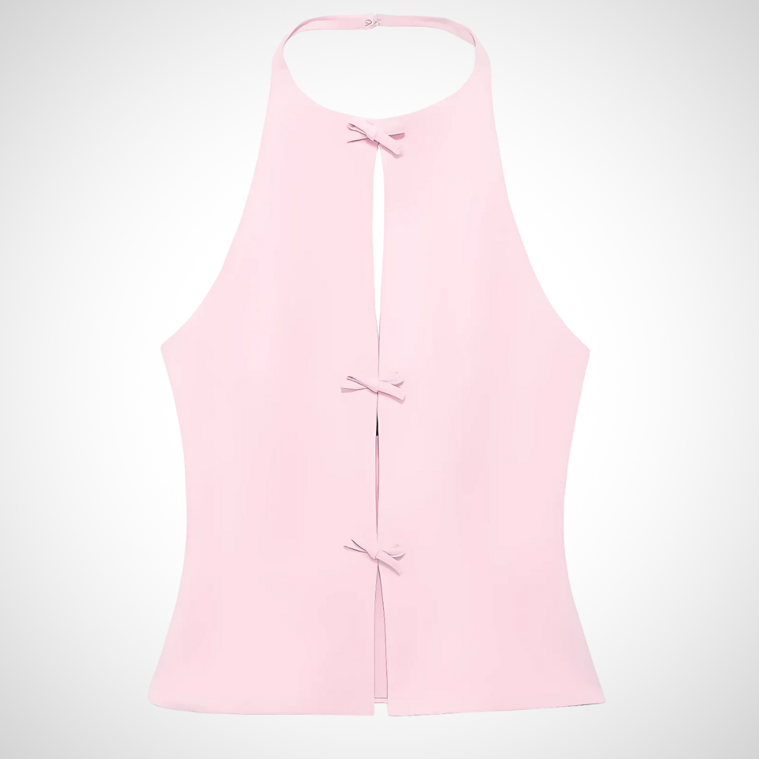 Damentop mit verspielten Schleifendetails, einem luftigen Cut-Out-Design und leichtem, atmungsaktivem Material in Rosa