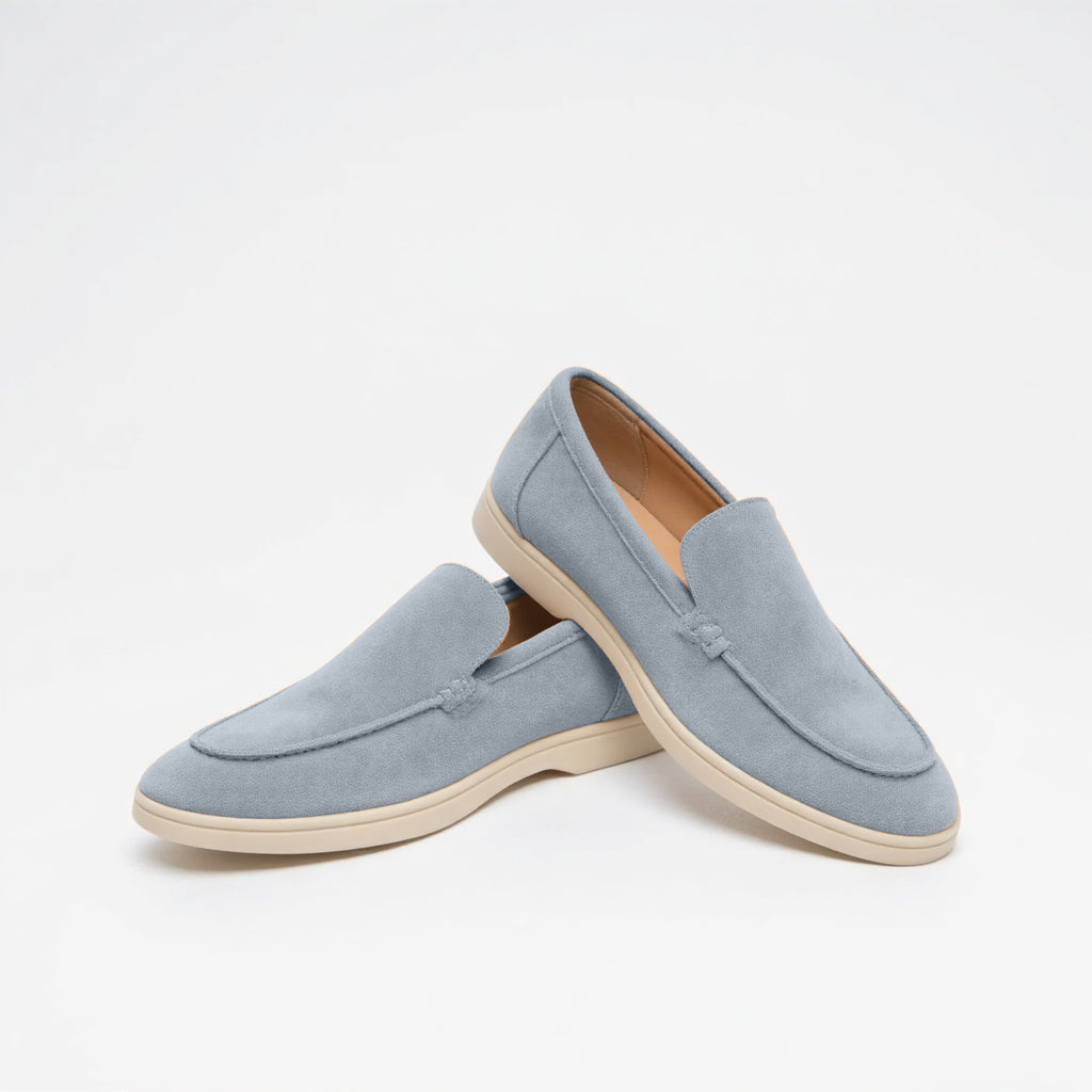 Handgenähte Leder-Loafer für Herren in Hellblau – einzigartige Herrenschuhe Loafer mit handgefertigten Details
