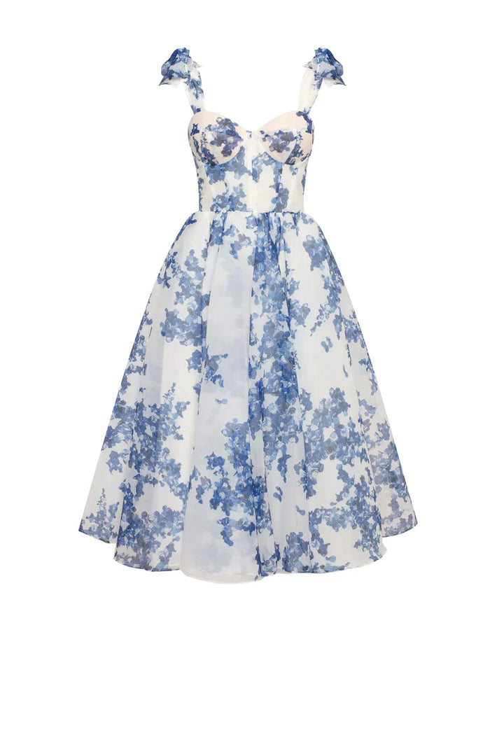 Heliane vestito midi in organza blu delicato per donna