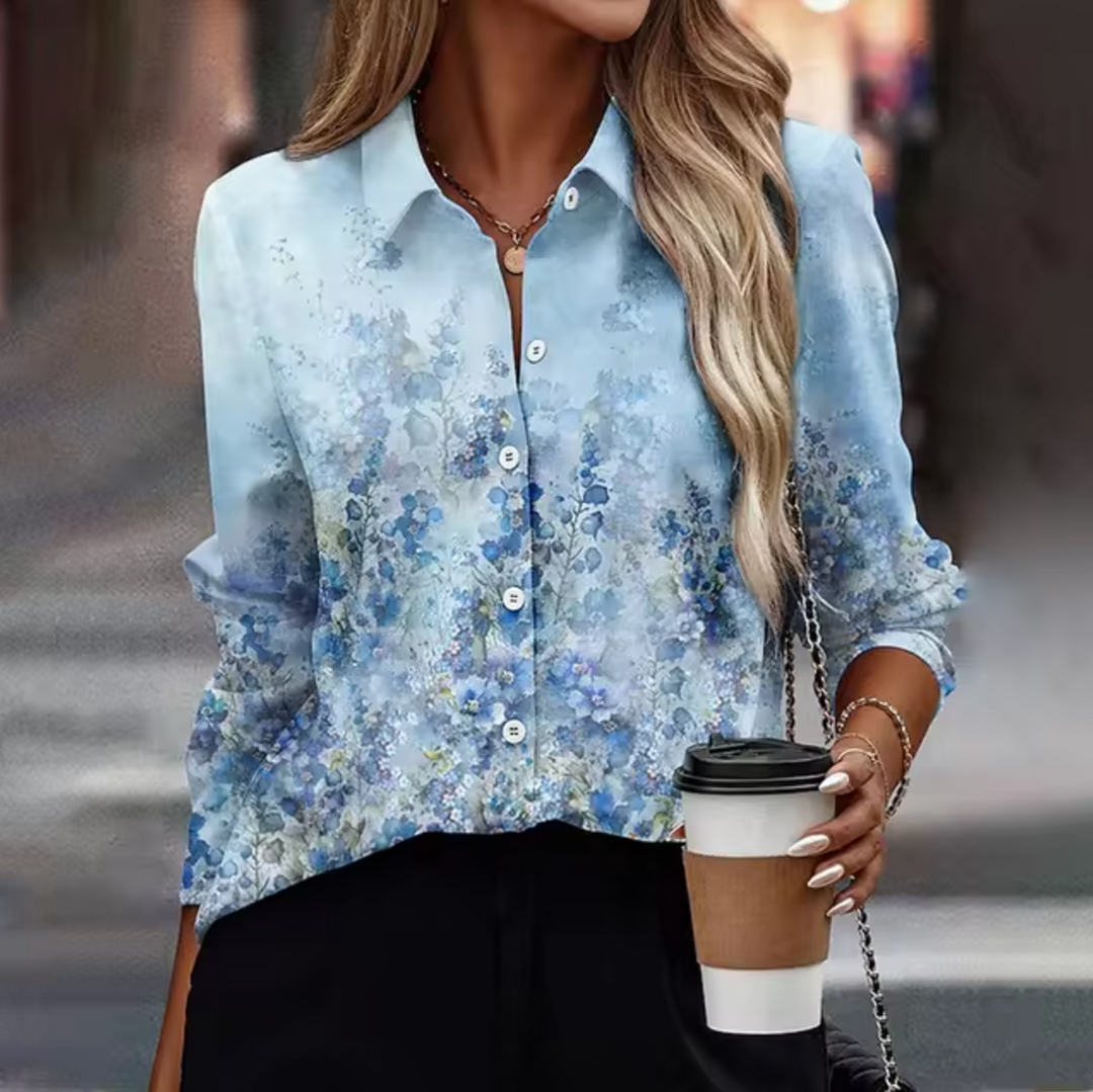 Hellblaue Damenbluse mit floralen Mustern luftige Blumenmuster-Bluse ideal für den Sommer