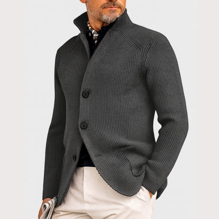 Herren-Cardigan aus Rippstrick mit langen Ärmeln und Knopfverschluss