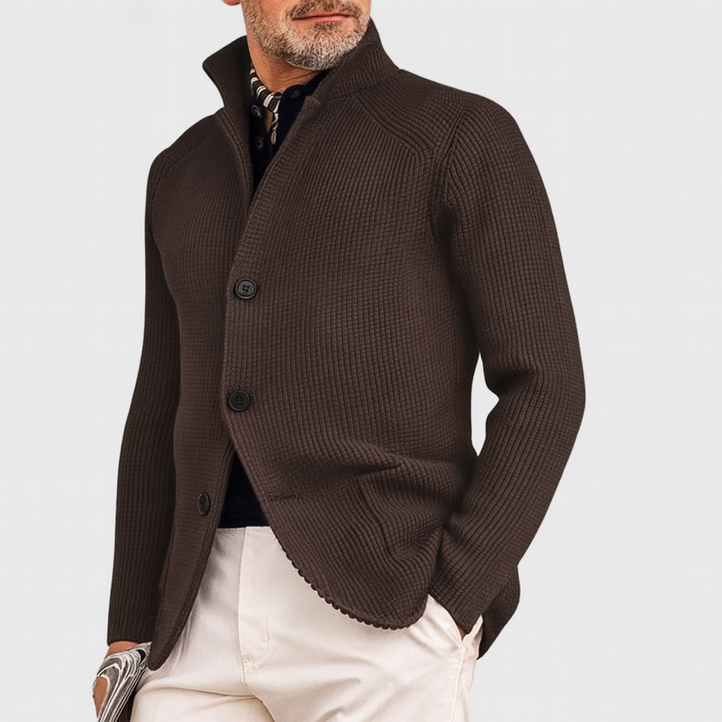 Herren-Cardigan aus Rippstrick mit langen Ärmeln und Knopfverschluss