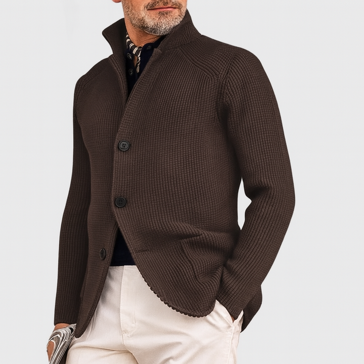 Herren-Cardigan aus Rippstrick mit langen Ärmeln und Knopfverschluss