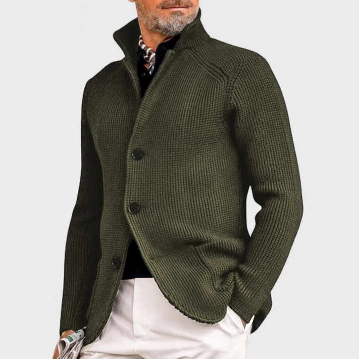 Herren-Cardigan aus Rippstrick mit langen Ärmeln und Knopfverschluss