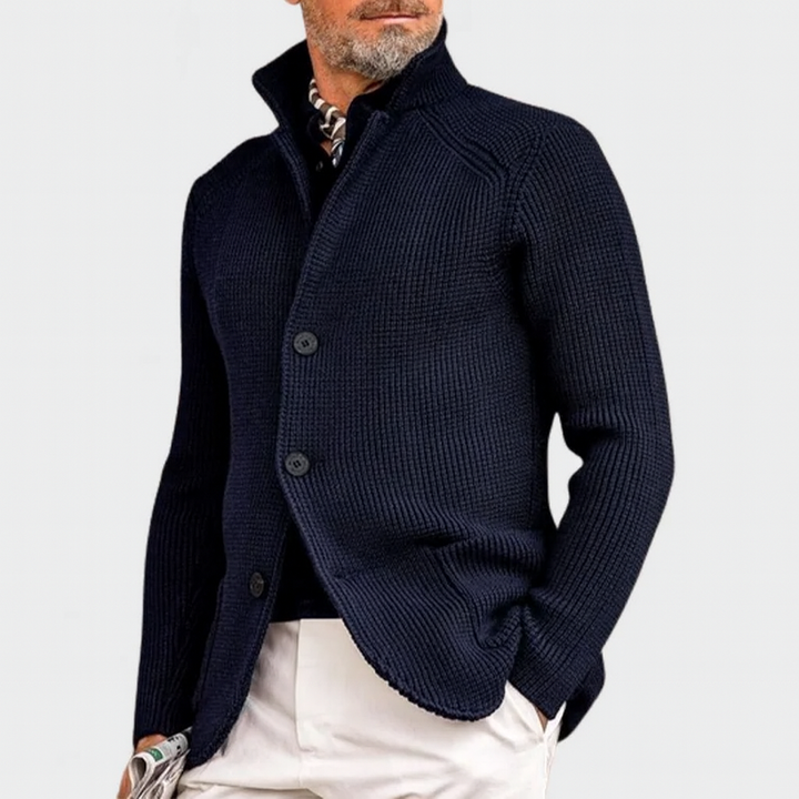 Herren-Cardigan aus Rippstrick mit langen Ärmeln und Knopfverschluss