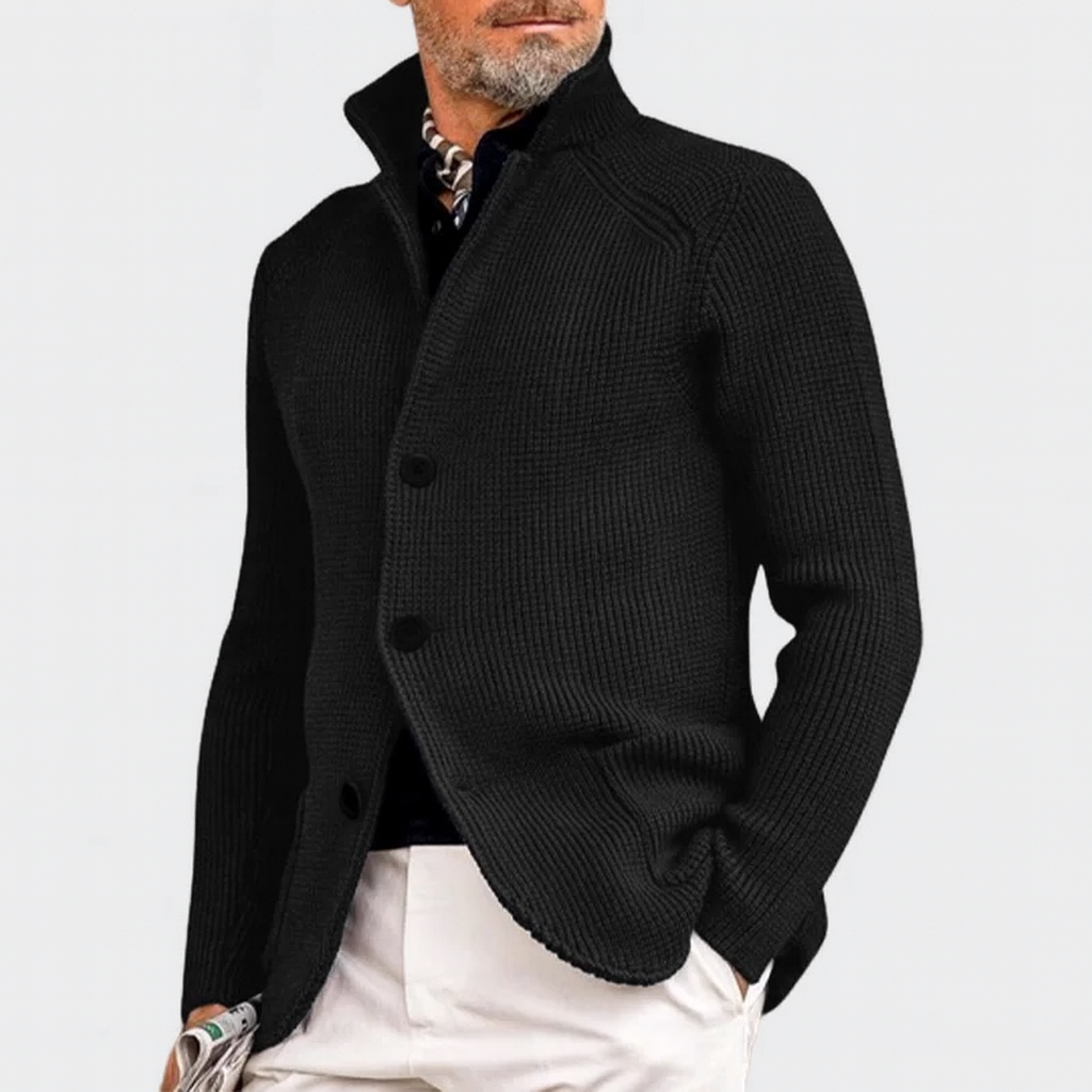 Herren-Cardigan aus Rippstrick mit langen Ärmeln und Knopfverschluss