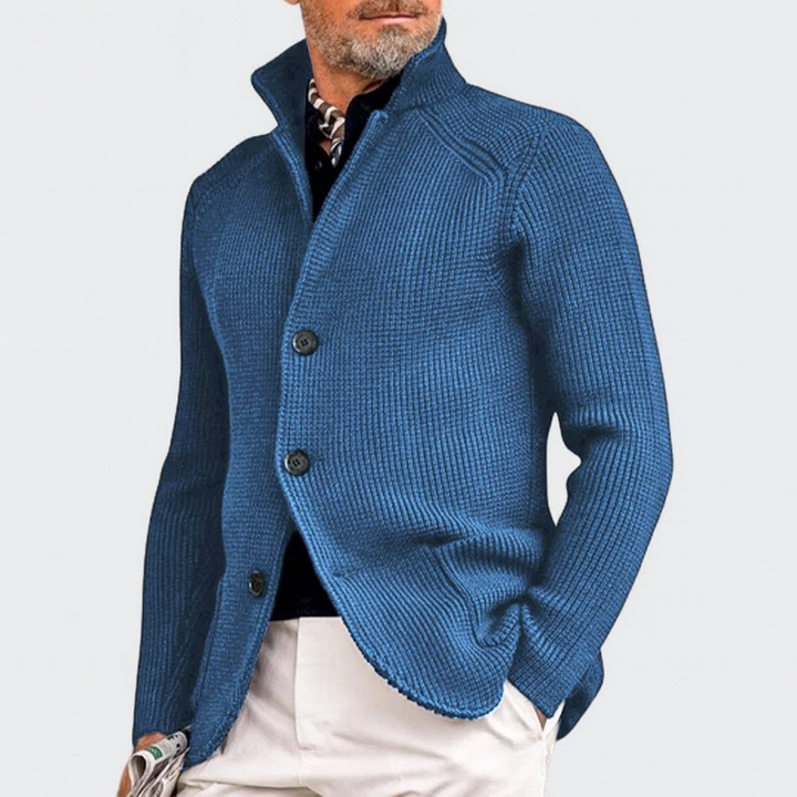 Herren-Cardigan aus Rippstrick mit langen Ärmeln und Knopfverschluss